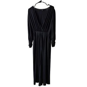 Amaryllis‎ Black V Neck Long Sleeve Ruched Waist Jumpsuit Womens Medium